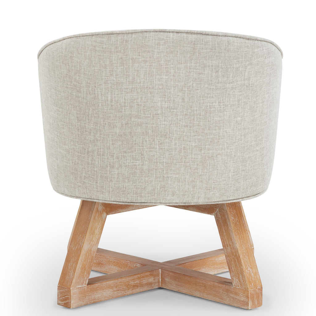 360° Swivel Accent Chair, Barrel Chair with Solid Wood Base, Linen Fabric Armchair, Light Gray