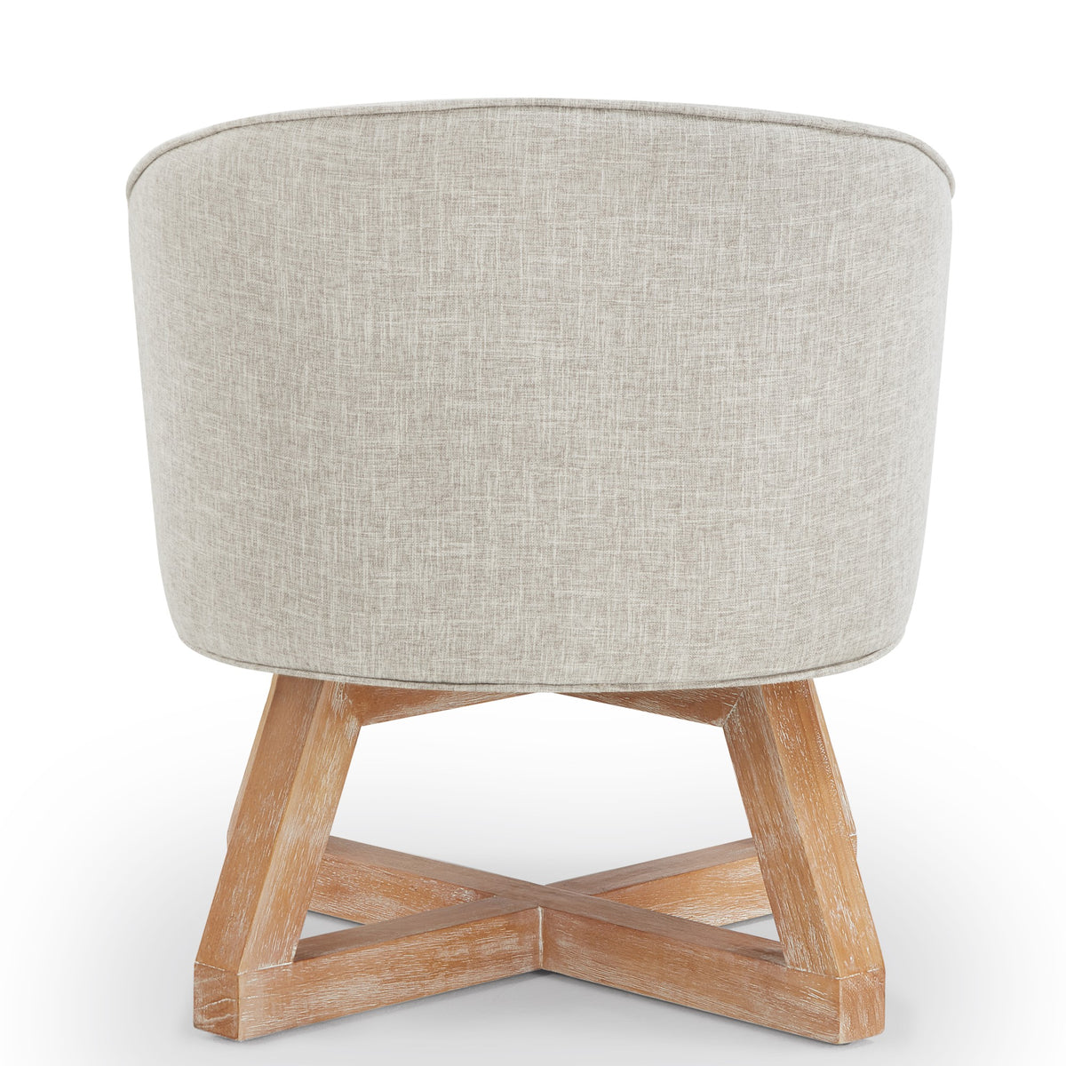 360° Swivel Accent Chair, Barrel Chair with Solid Wood Base, Linen Fabric Armchair, Light Gray