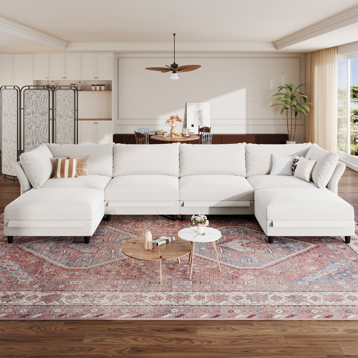 Modular Sectional Sofa with Storage Ottoman, 6 Seat Modular Sectional U Shaped Couch, Oversized Deep Seat Chenille Sofa for Living Room