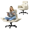 49" Criss Cross Chair with 6-Level Adjustable Armrests & Wheels & Headrest, PU Leather Swivel Office Desk Chair, Vanity Chair for Home/Office/Make Up/Bedroom, Beige