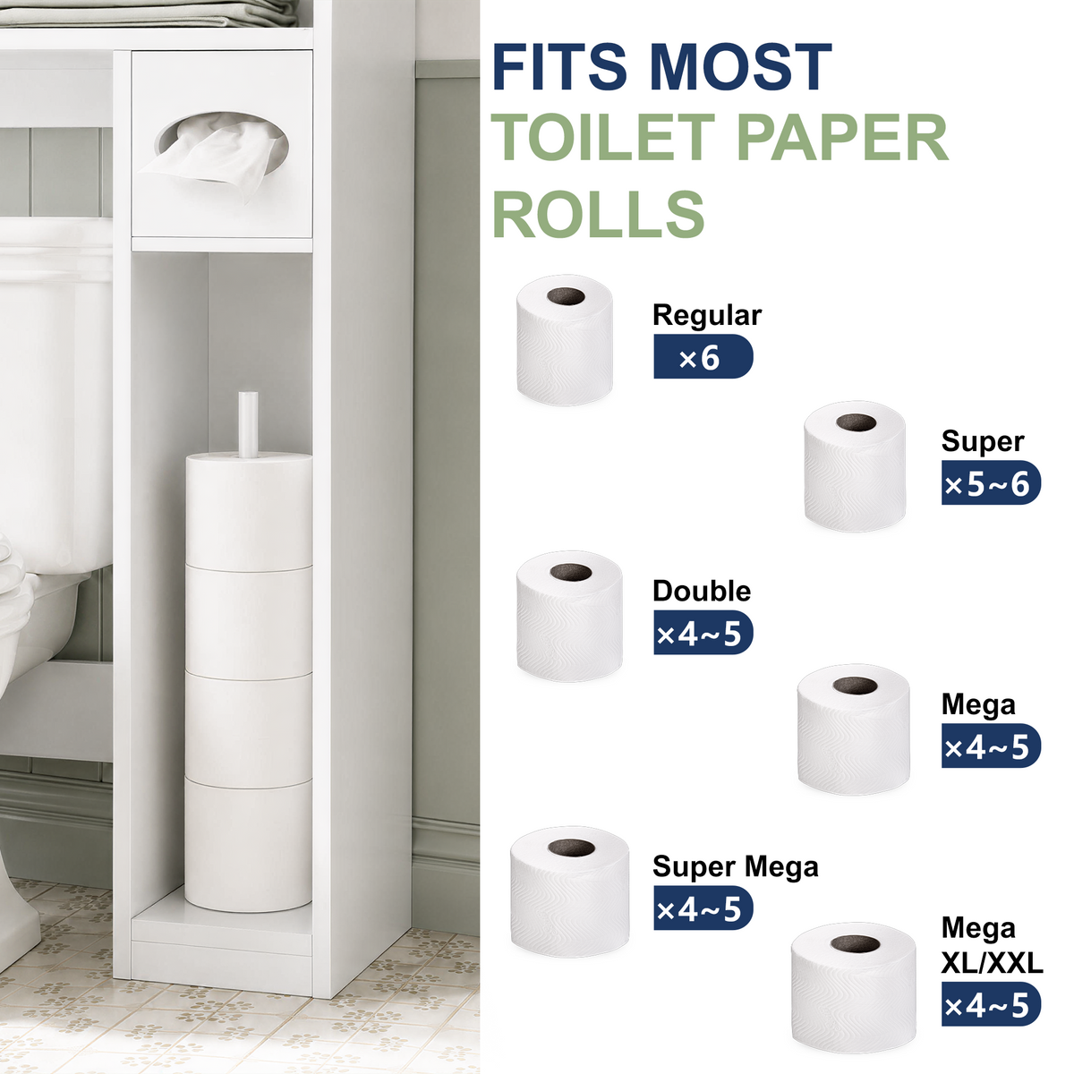 NYBOPAVIS Over The Toilet Storage Shelf with Adjustable Shelf & Toilet Paper Holder,3-Tier Freestanding Over Toilet Storage Rack，White
