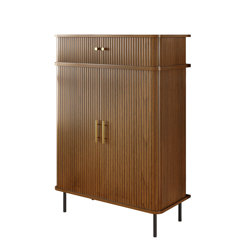 NYBOPAVIS 7-Tier Shoe Cabinet with Sliding Door, Storage Organizer with Adjustable Shelves, Freestanding Shoe Rack for Entryway, Walnut