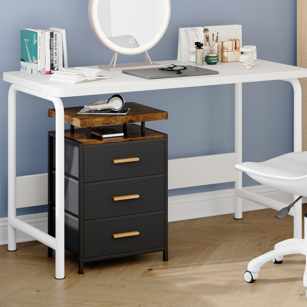 Smart LED Nightstand with 3 Drawers Modern Design Table for Bedroom, Closet, Dorm, Black
