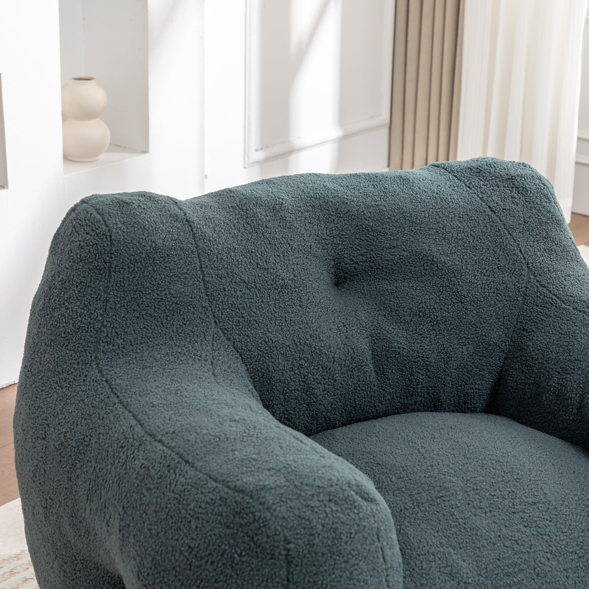 Oversized Bean Bag Chair with Side Pocket, Teddy Comfy Sofa with Arms, Removable Cover Chair for Living Room, Light Green