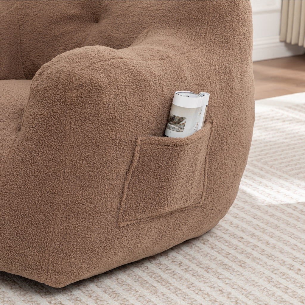 Oversized Bean Bag Chair with Side Pocket, Teddy Comfy Sofa with Arms, Removable Cover Chair for Living Room, Coffee