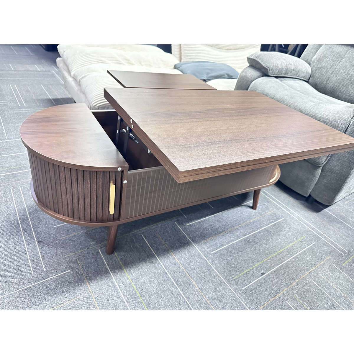NYBOPAVIS 4 in 1 Lift Top Coffee Table with Storage, Wood Fluted Coffee Table for Living Room, Open & Hidden Storage Space, Walnut