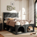 NYBOPAVIS Full Size Bed Frame with Nook & Storage,Upholstered Platform Bed for Bedroom,Office,Guest Room, Black