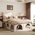 NYBOPAVIS Queen Size Bed Frame with Nook & Storage,Upholstered Platform Bed for Bedroom,Office,Guest Room, Beige