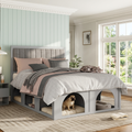NYBOPAVIS Queen Size Bed Frame with Nook & Storage,Upholstered Platform Bed for Bedroom,Office,Guest Room, Light Grey
