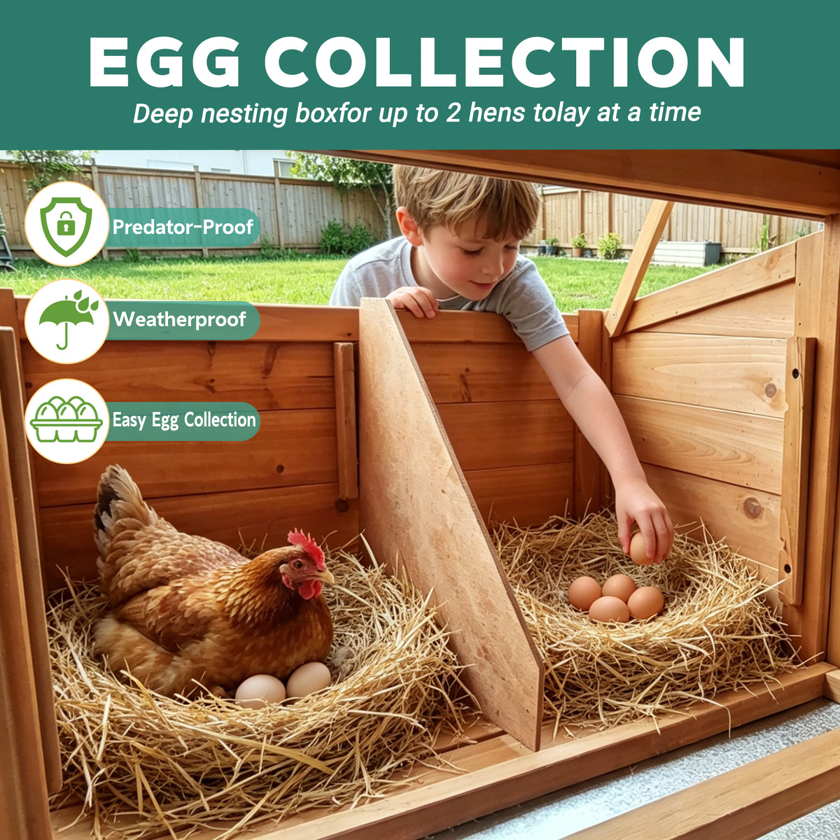 120" large Chicken Coop, Wooden Hen House with Run, Chicken Cage for 4-6 Chickens, Weatherproof Asphalt Roof, Nesting Box & Pull-Out Tray, Black