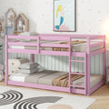 Twin Size Bunk Bed Frame, Wooden Bed Frame with Ladder, Bunk Bed with Guardrail for Bedroom, Pink