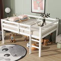 Full Low Loft Bed Frame, Solid Wood Elevated Bed with Guardrail, Space Saving Loft Bed for Bedroom, White