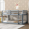 Twin Size Bunk Bed Frame, Wooden Bed Frame with Ladder, Bunk Bed with Guardrail for Bedroom, Gray