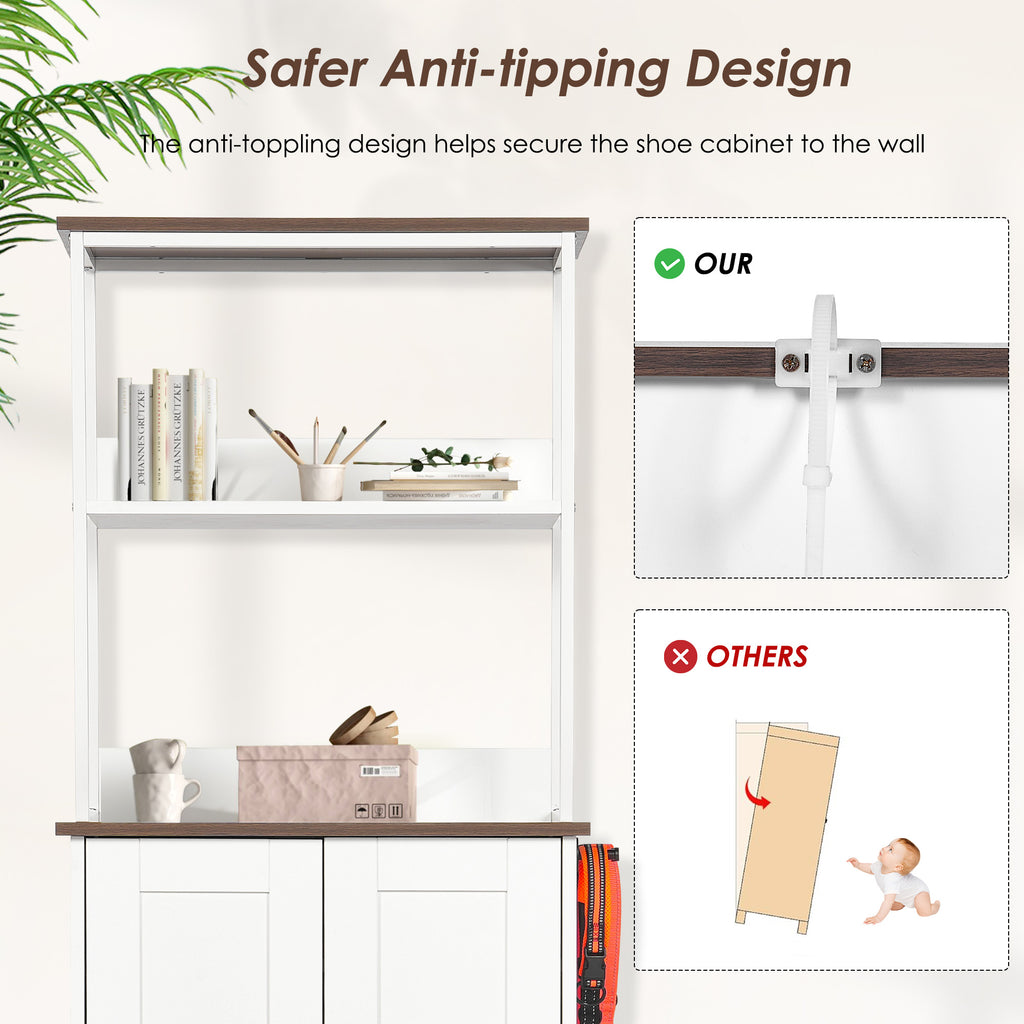 White Pet Feeding Station with Storage Cabinet, 2 Feeding Bowls and Adjustable Baffle Panel for Dog Cat