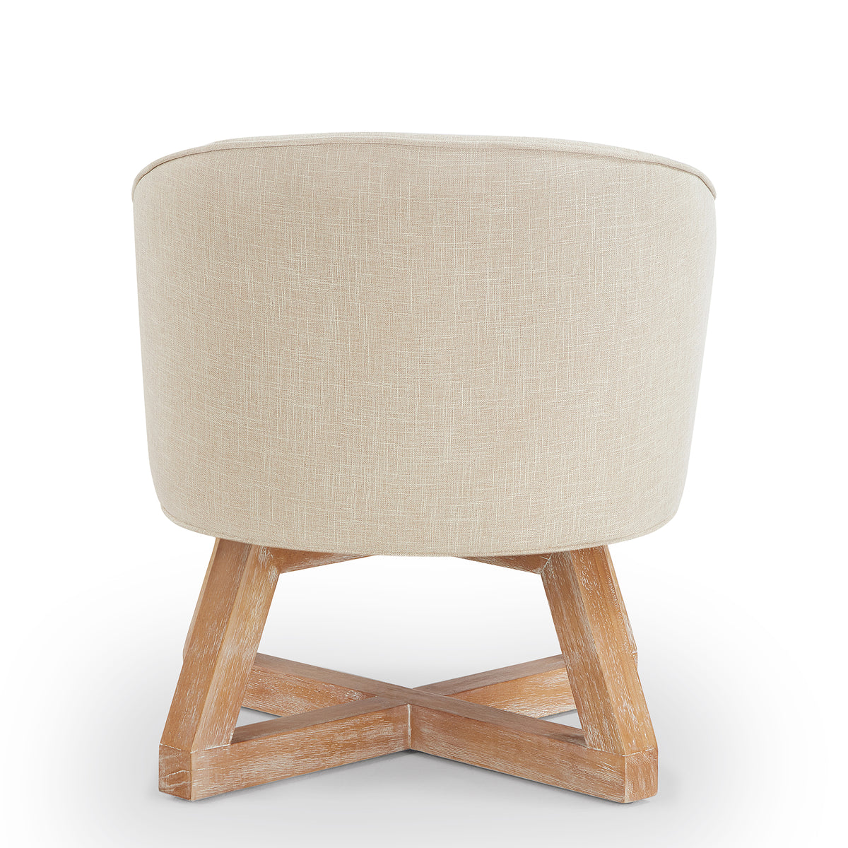 360° Swivel Accent Chair, Barrel Chair with Solid Wood Base, Linen Fabric Armchair, Beige