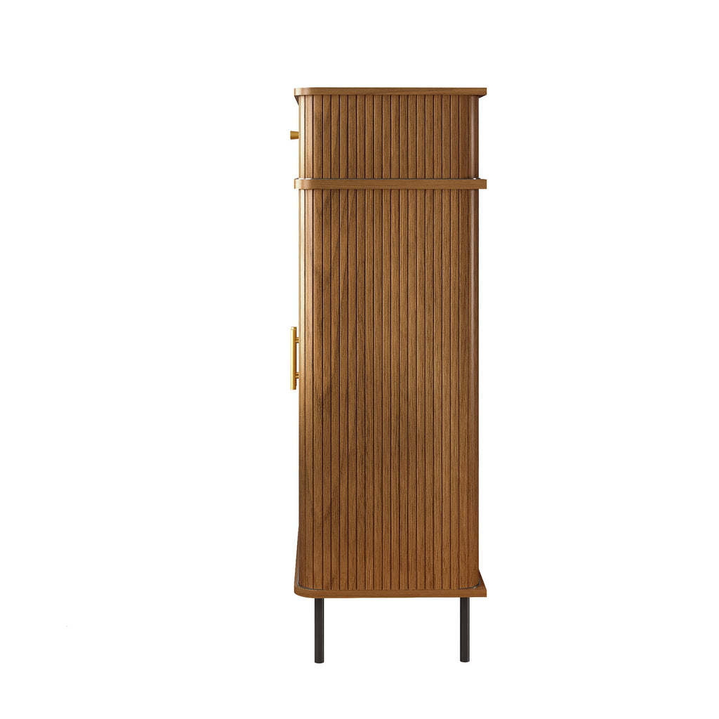 NYBOPAVIS 7-Tier Shoe Cabinet with Sliding Door, Storage Organizer with Adjustable Shelves, Freestanding Shoe Rack for Entryway, Walnut