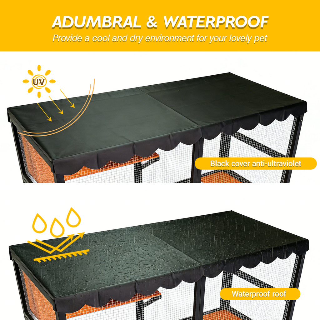 Wooden Catio Outdoor Cat Enclosure Large Cat House for Mulitiple Cats Walk ,Indoor 4 Tier Cat Enclosures House , Outdoor Cat Catio with Waterproof Cover,Ramp