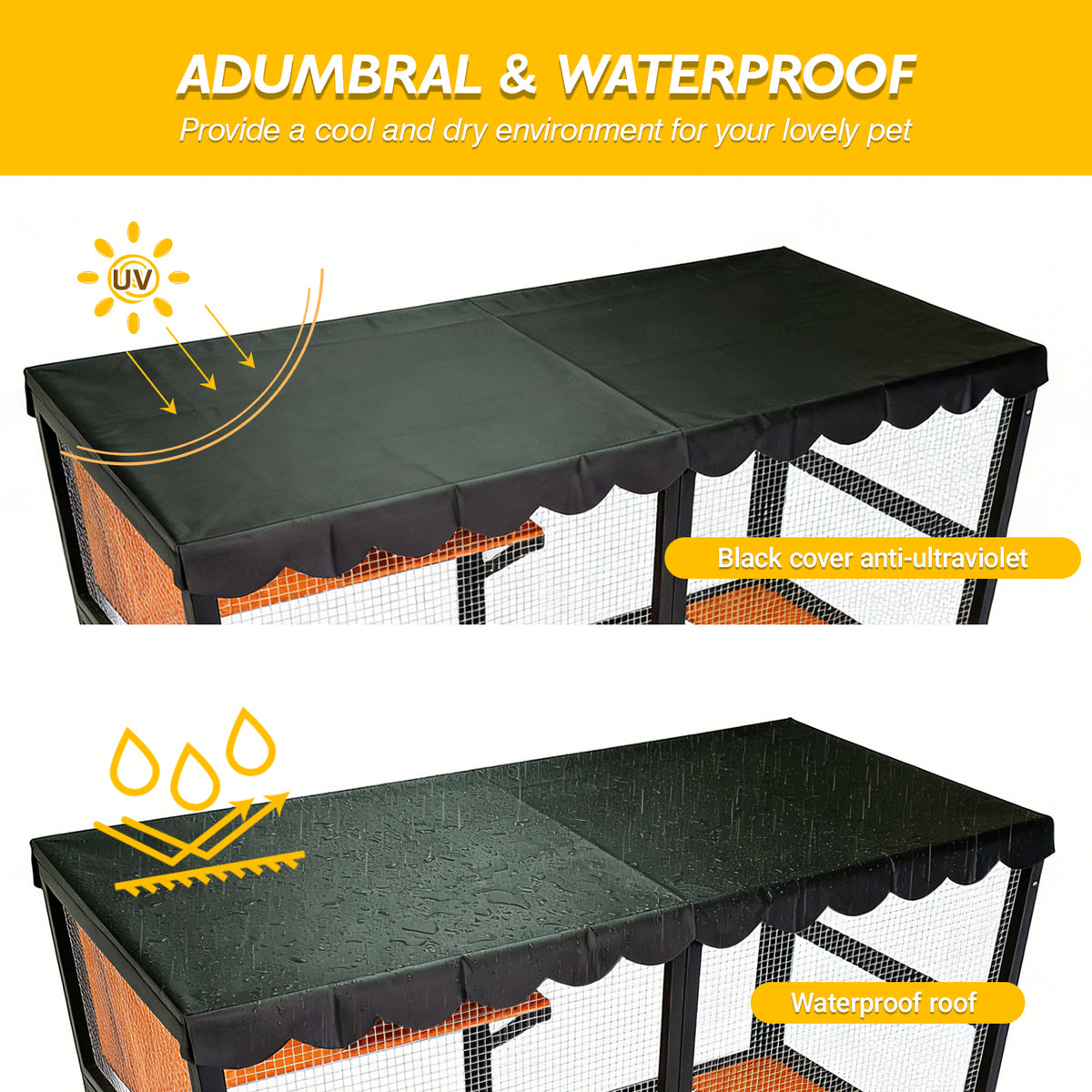 Wooden Catio Outdoor Cat Enclosure Large Cat House for Mulitiple Cats Walk ,Indoor 4 Tier Cat Enclosures House , Outdoor Cat Catio with Waterproof Cover,Ramp