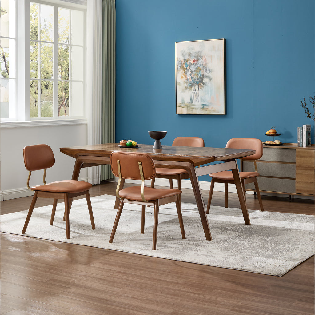 Wooden Dining Chairs Set of 2, Modern Upholstered Fabric Dining Chairs, Farmhouse Dining Room Kitchen Side Chairs, Brown