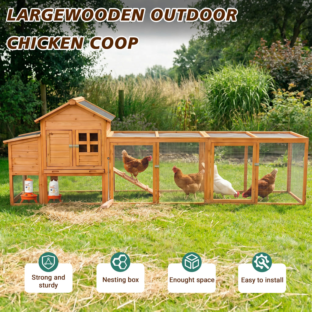 120" large Chicken Coop, Wooden Hen House with Run, Chicken Cage for 4-6 Chickens, Weatherproof Asphalt Roof, Nesting Box & Pull-Out Tray, Black