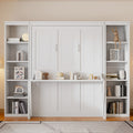 NYBOPAVIS Queen Size Murphy Bed with Vanity Desk & Bookshelf,Space-Saving Hidden Wall Bed for Living Room,White