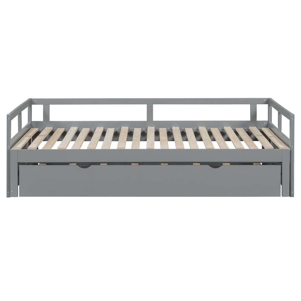 Wooden Daybed with Trundle,Multi-functional Extending Daybed, Box Spring Needed, for Living Room Bedroom, Gray