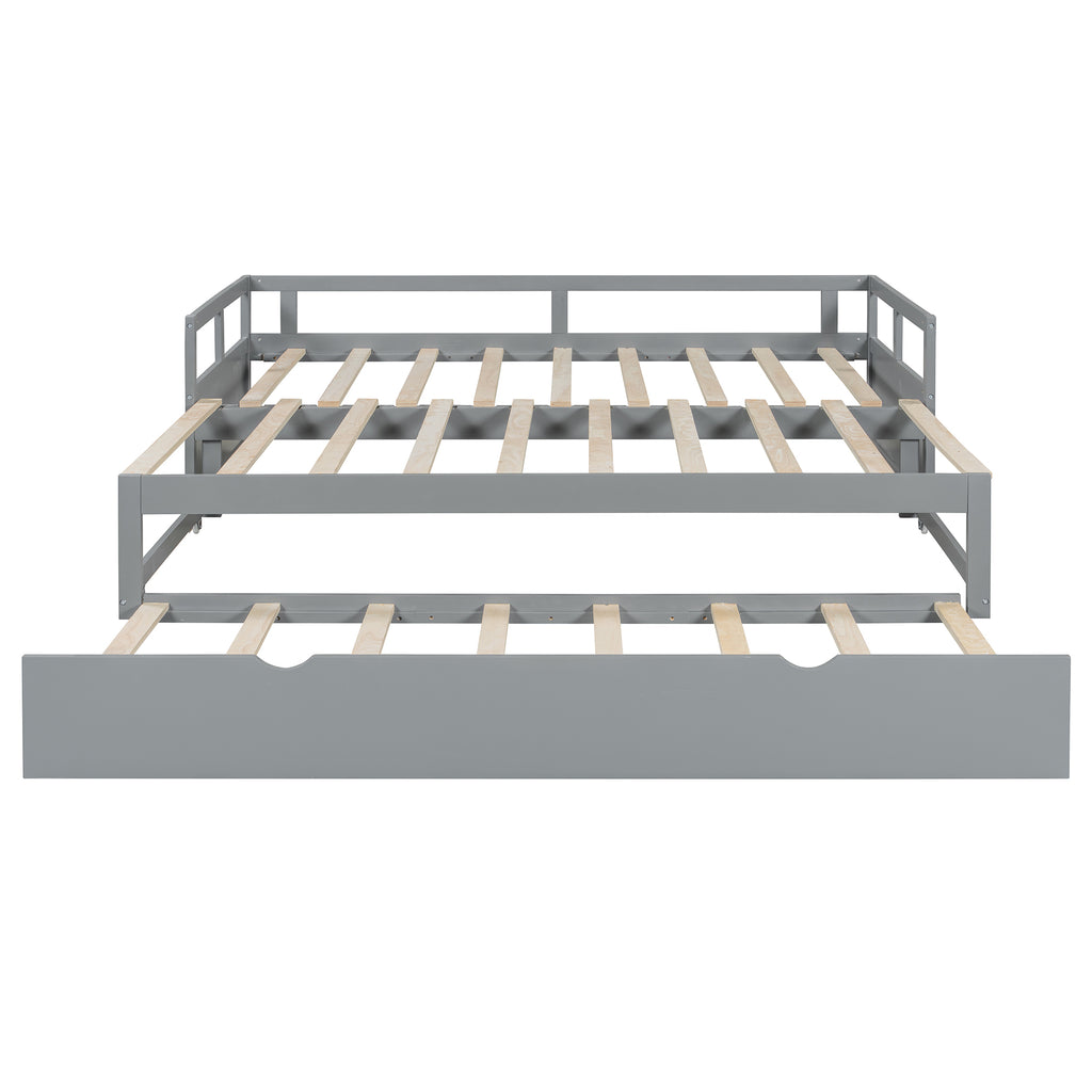 Wooden Daybed with Trundle,Multi-functional Extending Daybed, Box Spring Needed, for Living Room Bedroom, Gray