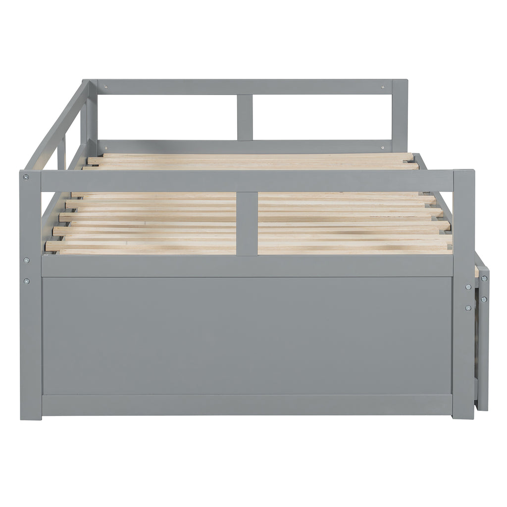Wooden Daybed with Trundle,Multi-functional Extending Daybed, Box Spring Needed, for Living Room Bedroom, Gray