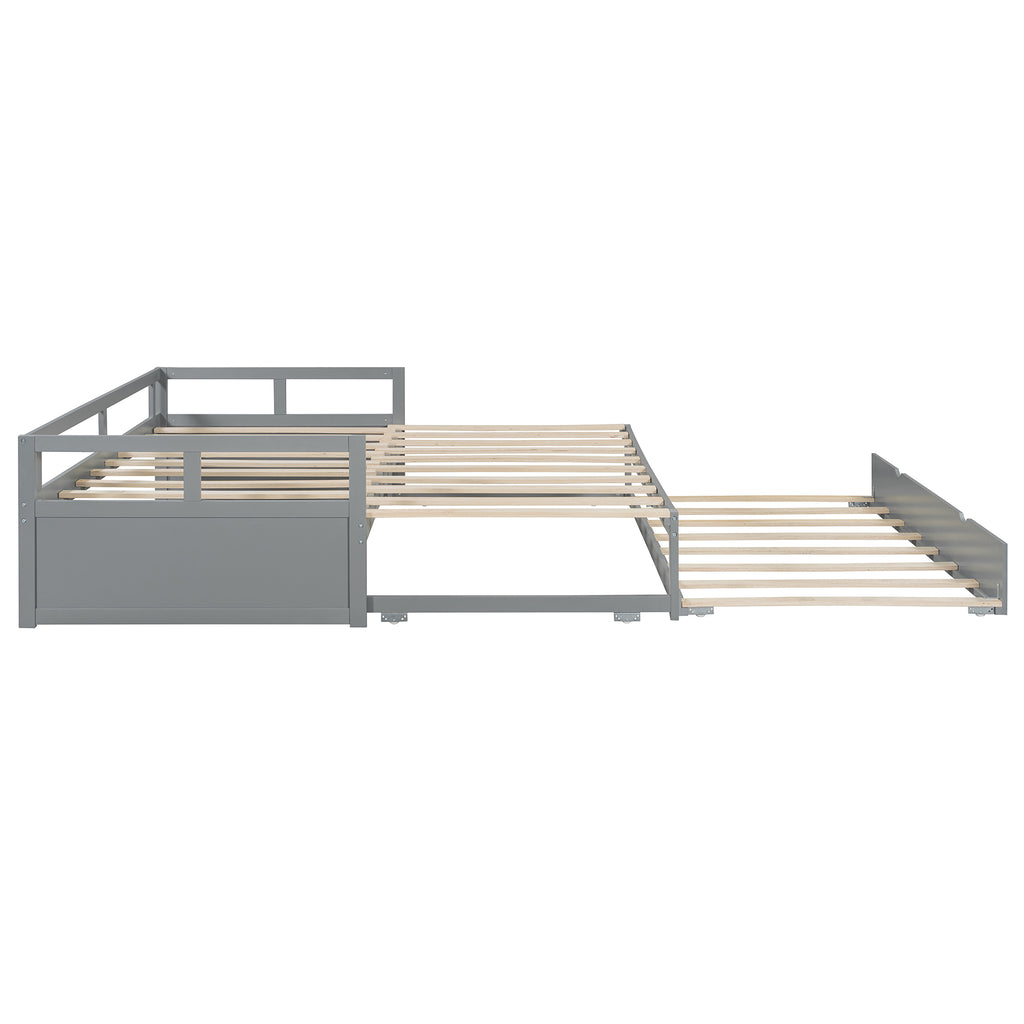 Wooden Daybed with Trundle,Multi-functional Extending Daybed, Box Spring Needed, for Living Room Bedroom, Gray