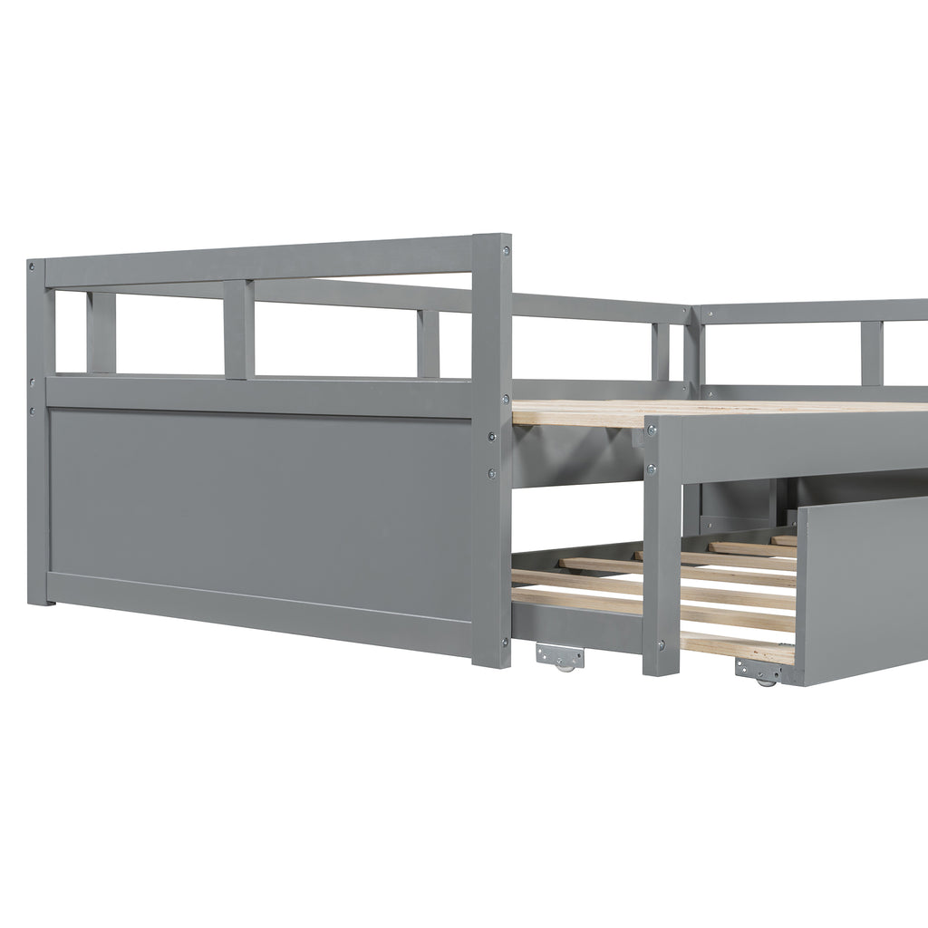 Wooden Daybed with Trundle,Multi-functional Extending Daybed, Box Spring Needed, for Living Room Bedroom, Gray
