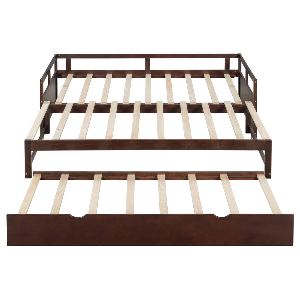 Wooden Daybed with Trundle,Multi-functional Extending Daybed, Box Spring Needed, for Living Room Bedroom, Espresso