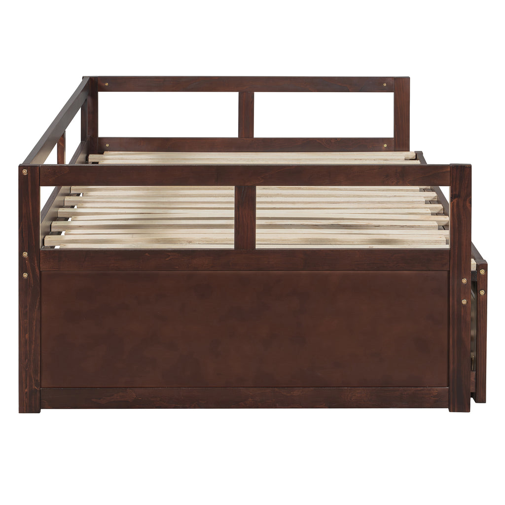 Wooden Daybed with Trundle,Multi-functional Extending Daybed, Box Spring Needed, for Living Room Bedroom, Espresso