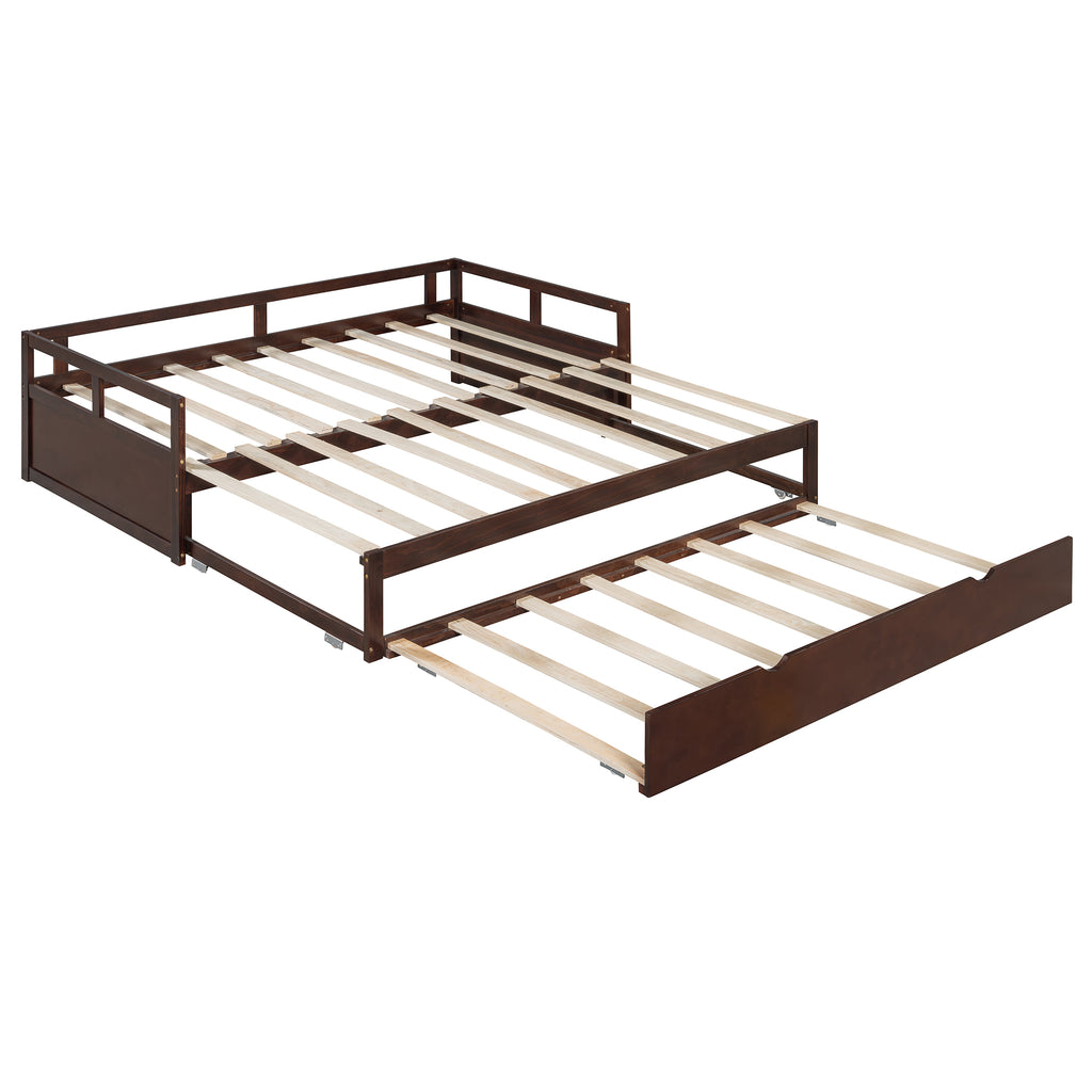 Wooden Daybed with Trundle,Multi-functional Extending Daybed, Box Spring Needed, for Living Room Bedroom, Espresso