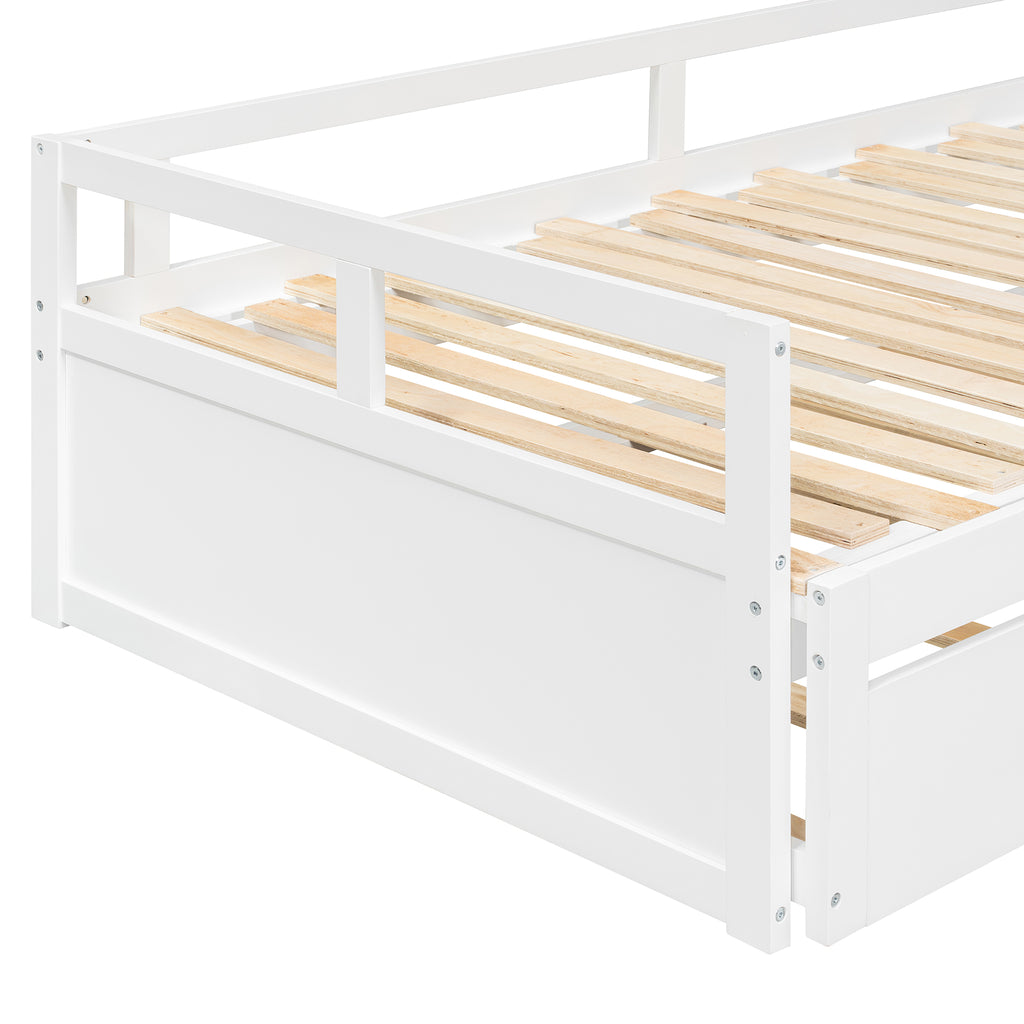Wooden Daybed with Trundle,Multi-functional Extending Daybed, Box Spring Needed, for Living Room Bedroom, White