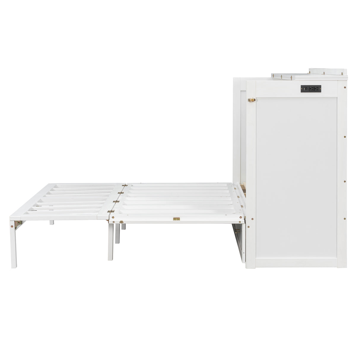 Queen Size Murphy Beds with drawer & USB Ports,Folding Storage Wall Bed Furniture for Bedroom,Office,Guest Room,White