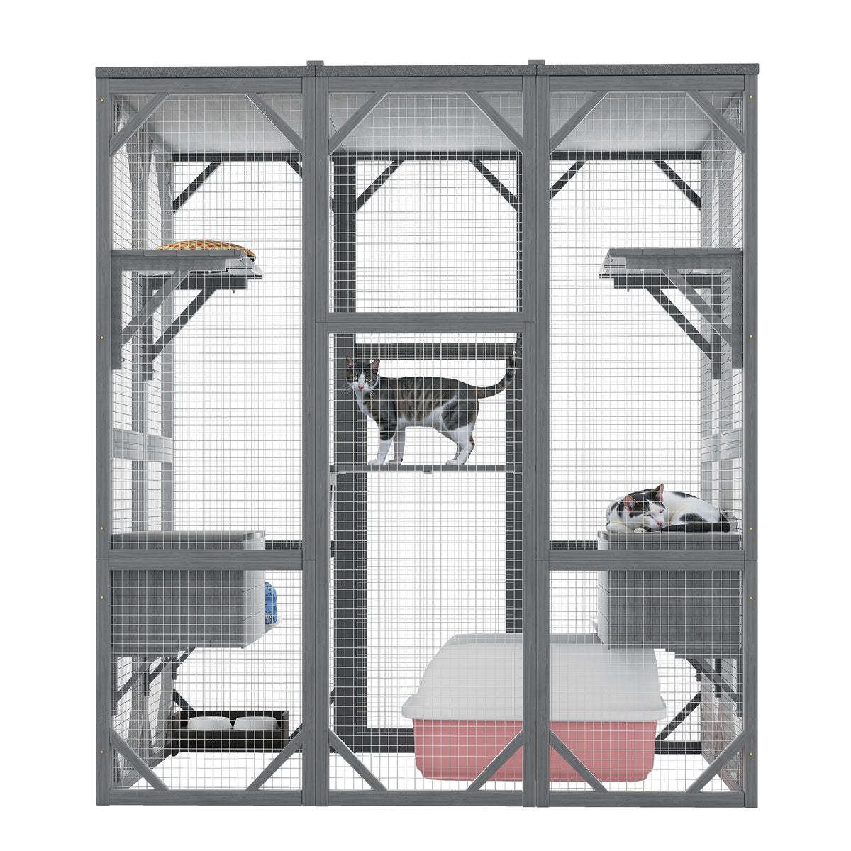 NYBOPAVIS 71" Catio Outdoor Cat Enclosure with 6 Platform, Outdoor Cats Enclosure with Waterproof Cover for Patio, Yard, Graden, Gray