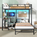 Bunk Bed With Folding Table, 3 Storage Drawers, LED Lights, Charging Station, Safety Guardrails & Ladder, Space‑Saving Single Bed Frame