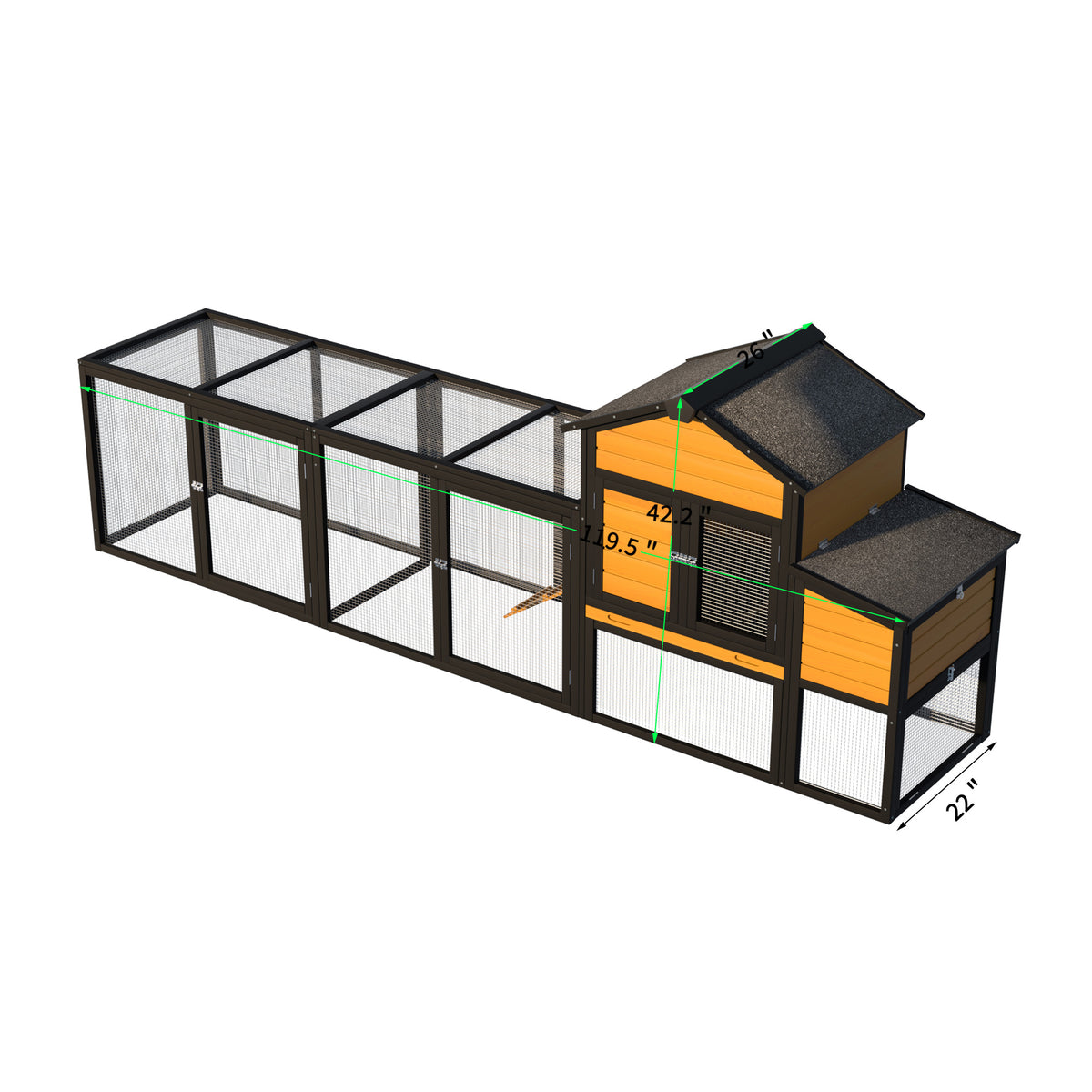 Outdoor Wooden Chicken Coop with Run, 7 Doors, Pull-Out Tray, Nesting Box & Ramp – Backyard Poultry House for 2 – 4 Chickens, Expandable Design