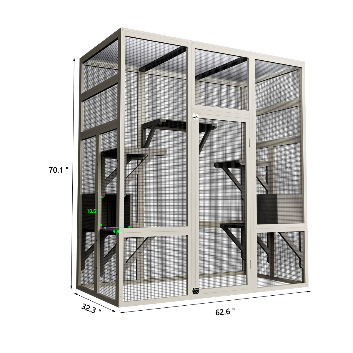 Outdoor Wooden Cat House Large Catio, Solid Wood Cat Cage Shelter Enclosure Playpen with Anti-UV& Waterproof, 5 Platforms and 2 Resting Boxes, Gray