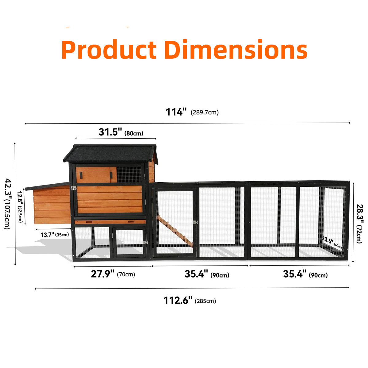 Wooden Chicken Coop, Large Outdoor Hen House with Run and Nesting Box Poultry Cage, Rabbit Hutch, Waterproof Anti-UV Panel for Backyard Black