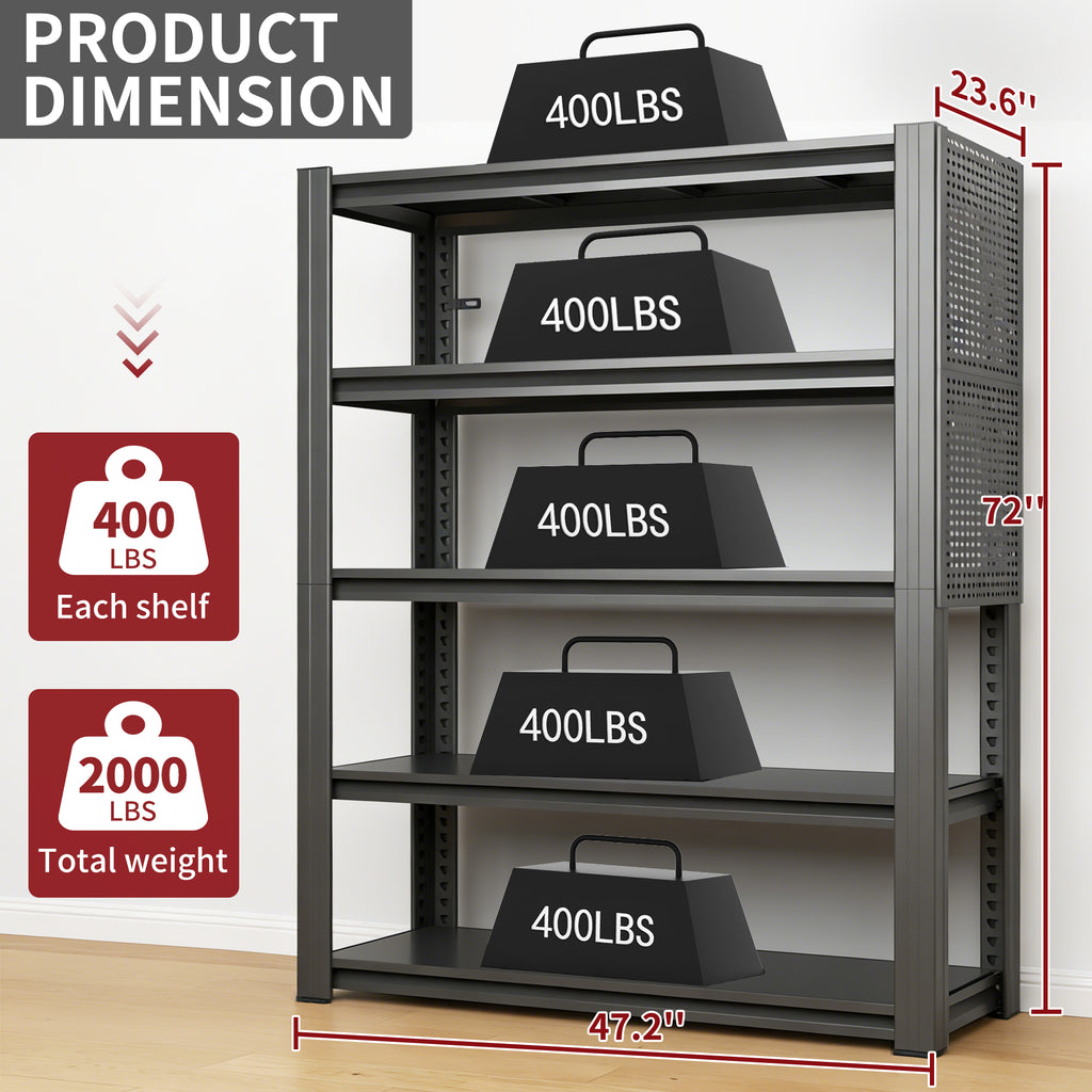 NYBOPAVIS 78"H Heavy Duty Shelving with Pegboard & Adjustable Rack,5-Tier Industrial Metal Shelving Unit for Garages, Warehouses,Offices,Kitchens, 18"D x 47.2"W x 78"H