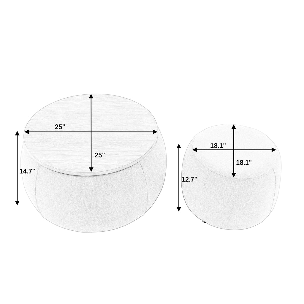 Round Storage Ottoman, 2 in 1 Function, Work as End table and Ottoman,with small seat,Natural