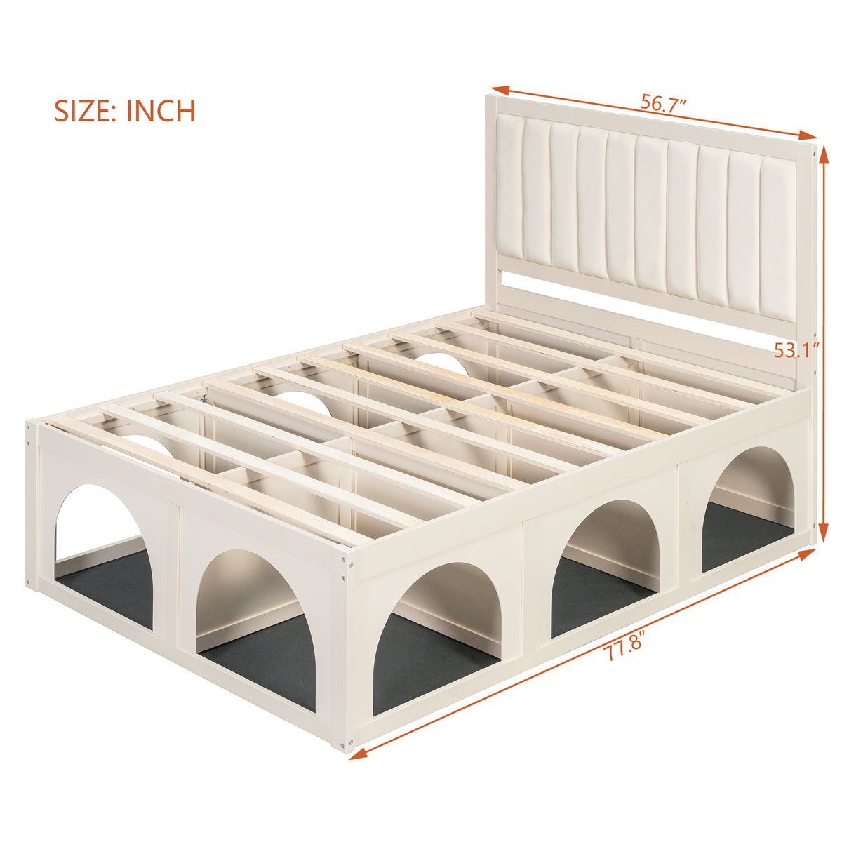 NYBOPAVIS Full Size Bed Frame with Nook & Storage,Upholstered Platform Bed for Bedroom,Office,Guest Room, Beige