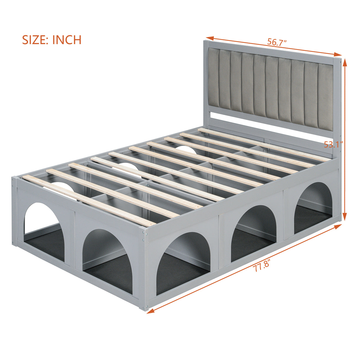 NYBOPAVIS Full Size Bed Frame with Nook & Storage,Upholstered Platform Bed for Bedroom,Office,Guest Room, Light Grey