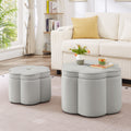 NYBOPAVIS Flower Storage Petal Ottoman,Set of 2 Upholstered Velvet Storage Ottoman Bench for Living Room, Bedroom, Entryway Gray
