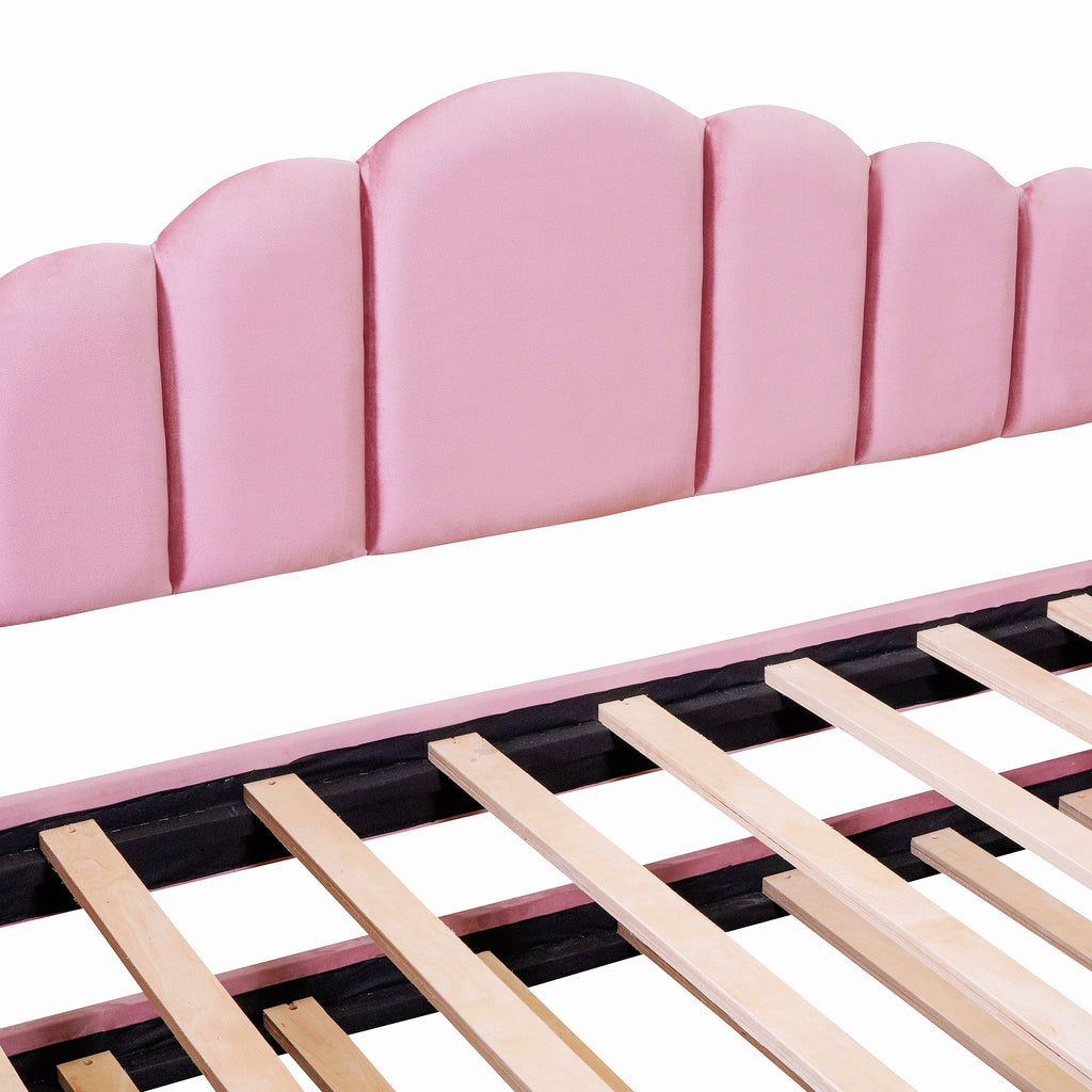NYBOPAVIS Twin size Upholstered Daybed Bed with USB Charging Ports & Trundle,Velvet Daybed Frame with 2 Side Pockets for Bedroom,Living Room,Pink