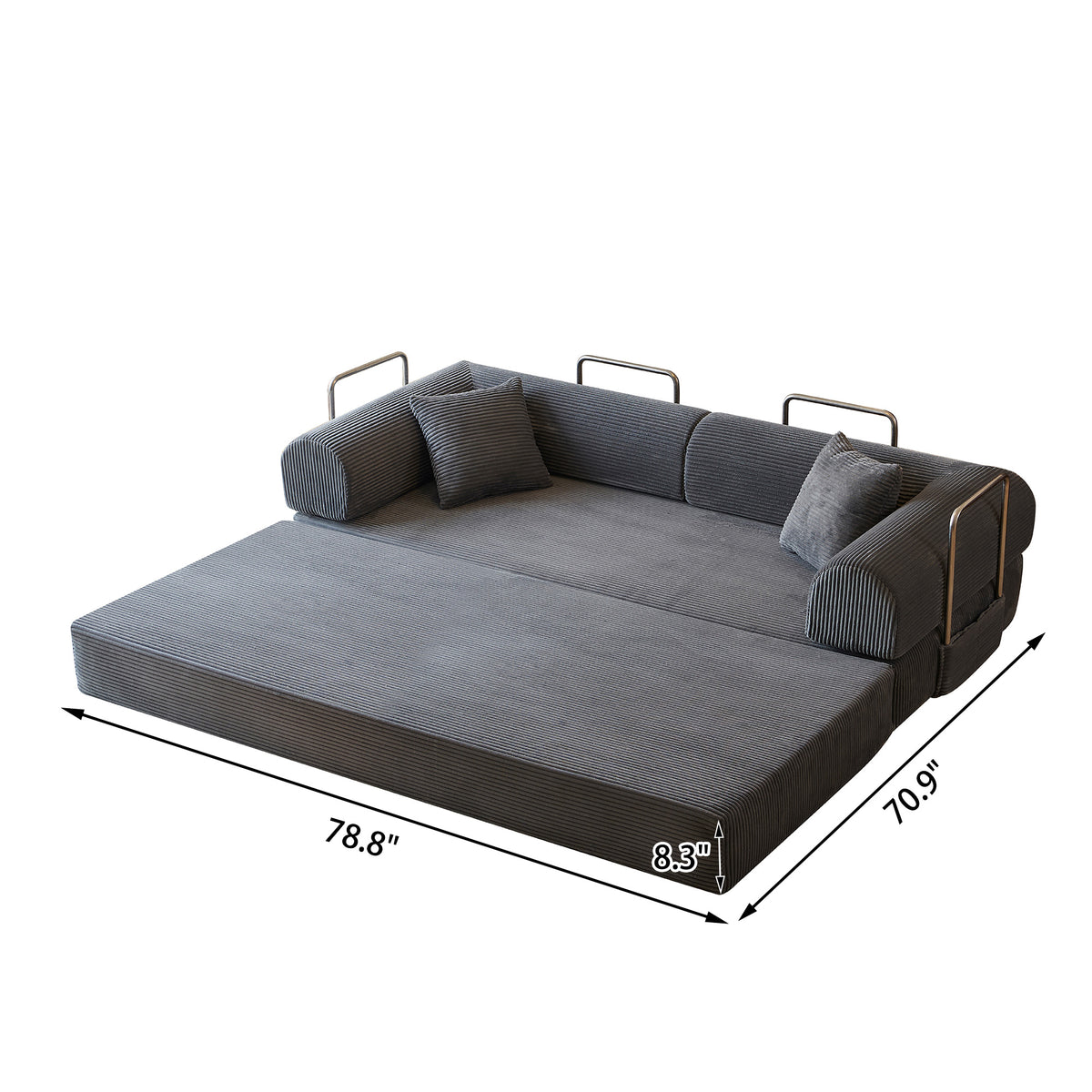 Compressed Convertible Floor Sofa Bed, Boneless Modular Sectional Futon Couch with Pillow Back & Armrest, Corduroy Fabric Loveseat for Living Room Bedroom, Grey