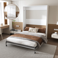 NYBOPAVIS Queen Murphy bed, 65-inch foldable wall bed with metal bed frame, solid wood support slats Multifunctional Storage Cabinet Bed for Bedroom, Guest Room, Office,White