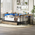 Twin Size Corner Bed Frame with Bookcase & 2 Underbed Storage Drawers, Modern Bed with LED Light and Charging Station, Left and Right Interchangeable, Grey