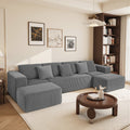 132" U-Shaped Sectional Sofa, 6 seat Oversized Corduroy Couch, Lounge Sleeper with 3 Pillows for Living Room, No Assembly Gray